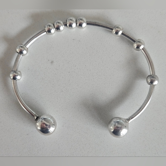 Elegant Italian Sterling Silver Cuff Charm Bracelet w/ Sterling Spacer Beads - Picture 2 of 8
